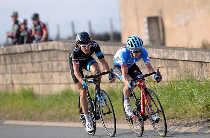 Thomas e Slagter allattacco nel finale della quarta tappa della Parigi-Nizza (foto Tim de Waele)