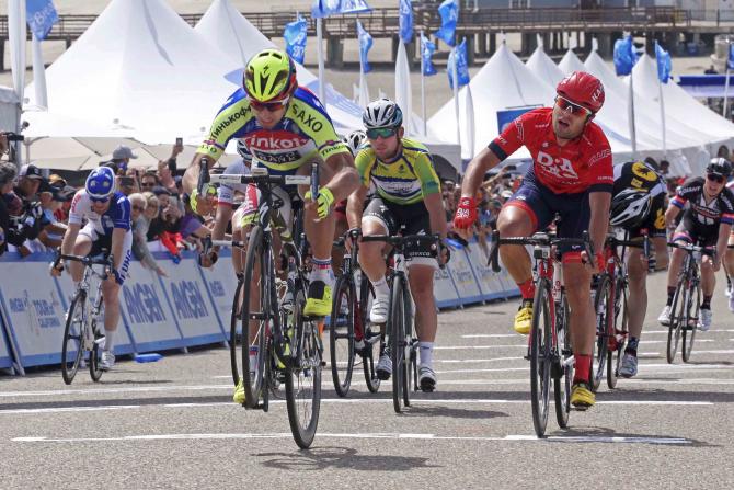 Una vittoria al salto per Peter Sagan sul traguardo di Avila Beach (foto Tim de Waele/TDWSport.com)