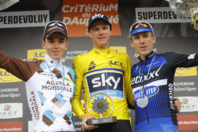 Froome, Bardet e Martin sul podio finale (foto Bettini)