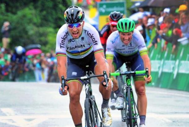 Sagan secca Albasini sul traguardo di Rheinfelden (foto Bettini)