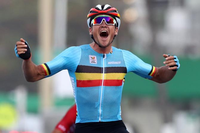 Greg Van Avermaet grida la sua gioia al traguardo (foto Getty Images Sport)