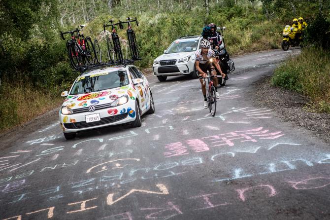 Lattacco risolutivo di Lachlan Morton sullascesa dellEmpire Pass, nella conclusiva frazione del Tour of Utah (foto Jonathan Devich/epicimages.us)