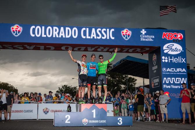 Il podio della prima edizione della Colorado Classic (foto Jonathan Devich/epicimages.us)