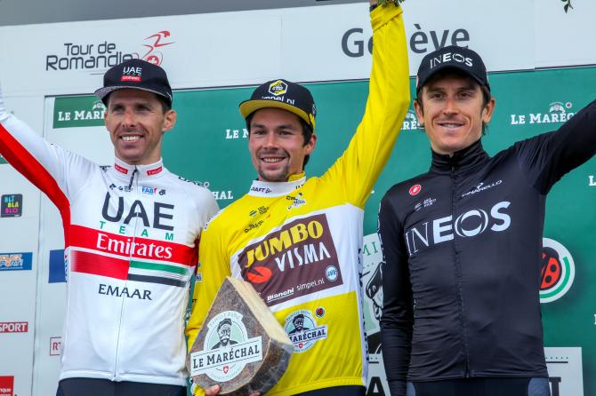 Il podio del Giro di Romandia 2019 (foto Bettini)